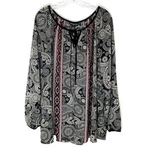 Chelsea & Theodore Top Women 3x Paisley Floral Multicolor Long Sleeve Round Neck